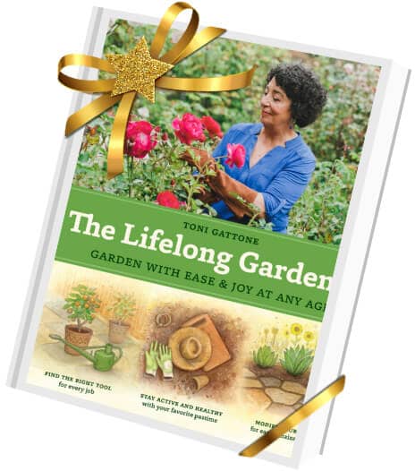 Toni Gattone's The Lifelong Gardener book cover with ribbon