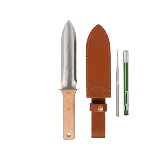 Hori Hori Knife with Diamond Sharpener, Thick Leather Sheath. In Gift Box