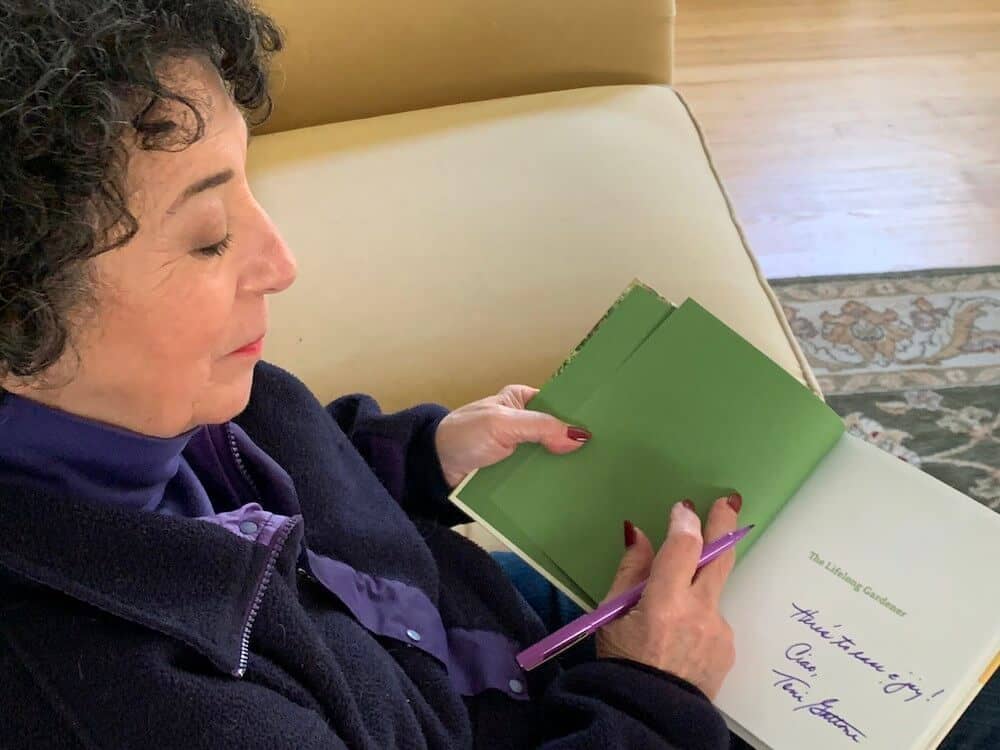 Toni Signing a Copy of The Lifelong Gardener
